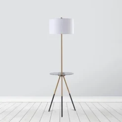 62.5" Axxin Contemporary Tripod Floor Lamp With Glass Table And Built-In USB Gold/White - Teamson Home -Adesso Shop GUEST c20139ee ccd9 4d9d 8115 50ce31bd6ff6