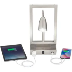 Possini Euro Design Modern Table Lamp With USB Outlet Reading Light LED 29.25" Tall Brushed Nickel Rectangular Off White Shade Bedroom Office -Adesso Shop GUEST c35c7439 94c9 43f0 9cd2 642b430b7a03