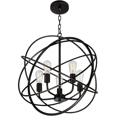 Franklin Iron Works Ellery Bronze Orb Foyer Pendant Chandelier 24 3/4" Wide Modern 5-Light LED Fixture For Dining Room House Kitchen Island Entryway 4 Franklin Iron Works Ellery Bronze Orb Foyer Pendant Chandelier 24 3/4" Wide Modern 5-Light LED Fixture For Dining Room House Kitchen Island Entryway - Image 4