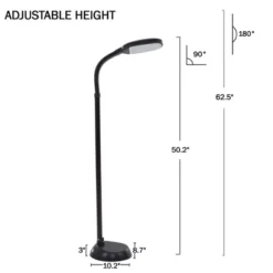 Adjustable Floor Lamp - Full Spectrum Natural Sunlight LED Lamp And Bendable Neck - Dimmable Light For Living Room And Bedroom By Lavish Home (Black)