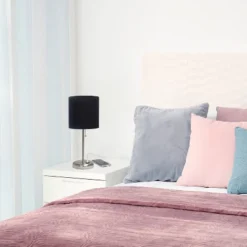 19.5" Bedside USB Port Feature Metal Table Desk Lamp Brushed Steel With Black Fabric Shade - Creekwood Home -Adesso Shop GUEST c4f245f1 cc77 447b bf83 88392b512e50