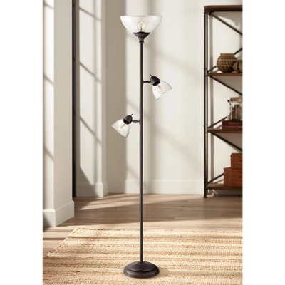 360 Lighting Riley Rustic Farmhouse Torchiere Floor Lamp With Side Lights 72" Tall Painted Bronze Metal Clear Glass Shade For Living Room Reading Home 1 360 Lighting Riley Rustic Farmhouse Torchiere Floor Lamp With Side Lights 72" Tall Painted Bronze Metal Clear Glass Shade For Living Room Reading Home