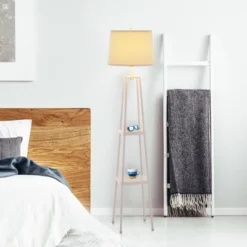 58" Etagere Floor Lamp With Shelves With Linen Shade White - Cresswell Lighting -Adesso Shop GUEST c53cbfed 6d45 4eda a7c7 82103a4b6a74