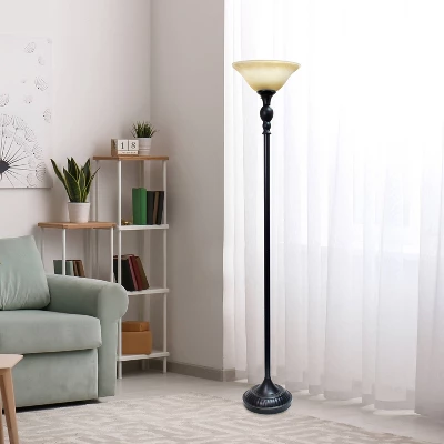 1-Light Torchiere Floor Lamp With Marbleized Glass Shade Restoration Bronze - Lalia Home 3 1-Light Torchiere Floor Lamp With Marbleized Glass Shade Restoration Bronze - Lalia Home - Image 3
