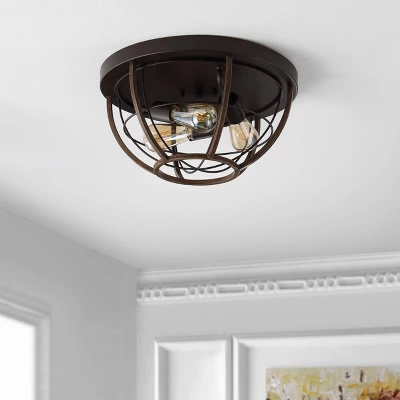 15.75" 3-Light Lyla Rustic Farmhouse Iron LED Flush Mount Wood Finished/Oil Rubbed Bronze - JONATHAN Y 2 15.75" 3-Light Lyla Rustic Farmhouse Iron LED Flush Mount Wood Finished/Oil Rubbed Bronze - JONATHAN Y - Image 2