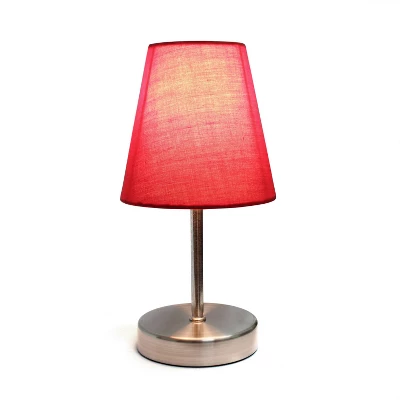 10.5" Petite Metal Stick Bedside Table Desk Lamp In Sand Nickel With Fabric Shade Red - Creekwood Home 2 10.5" Petite Metal Stick Bedside Table Desk Lamp In Sand Nickel With Fabric Shade Red - Creekwood Home - Image 2