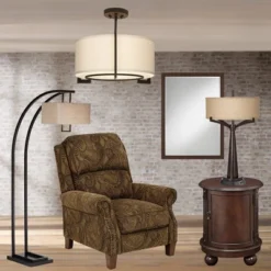 Possini Euro Design Stinson Modern Ceiling Light Semi Flush Mount Fixture 17 1/4" Wide Bronze 3-Light Linen Drum Shade For Bedroom Kitchen Living Room -Adesso Shop GUEST c5be1f51 eb3a 4c04 a5ee 6954f22ffa67