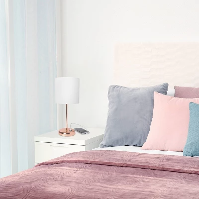 19.5" Bedside USB Port Feature Metal Table Desk Lamp Rose Gold With White Fabric Shade - Creekwood Home 7 19.5" Bedside USB Port Feature Metal Table Desk Lamp Rose Gold With White Fabric Shade - Creekwood Home - Image 7