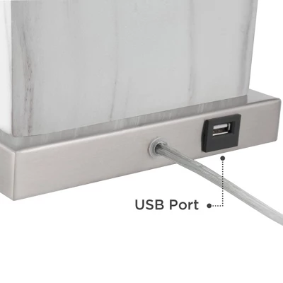 360 Lighting Connie Modern Table Lamps 25" High Set Of 2 White Faux Marble With USB Charging Ports Rectangular Shade For Living Room Office Desk House 4 360 Lighting Connie Modern Table Lamps 25" High Set Of 2 White Faux Marble With USB Charging Ports Rectangular Shade For Living Room Office Desk House - Image 4