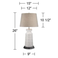 360 Lighting Helene Country Cottage Table Lamp 26" High Cream White Ceramic With Dimmable USB Workstation Base Tan Drum Linen For Living Room Desk -Adesso Shop GUEST c8870944 48a0 4b59 974e 936cd968e8fb