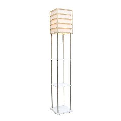 Metal/Wood Etagere Floor Lamp With Storage Shelves And Linen Shade Brushed Nickel - Lalia Home 1 Metal/Wood Etagere Floor Lamp With Storage Shelves And Linen Shade Brushed Nickel - Lalia Home
