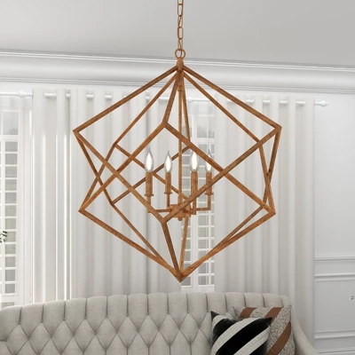 Modern Metal Chandelier With Link Style Chain Gold - Olivia & May 8 Modern Metal Chandelier With Link Style Chain Gold - Olivia & May - Image 8