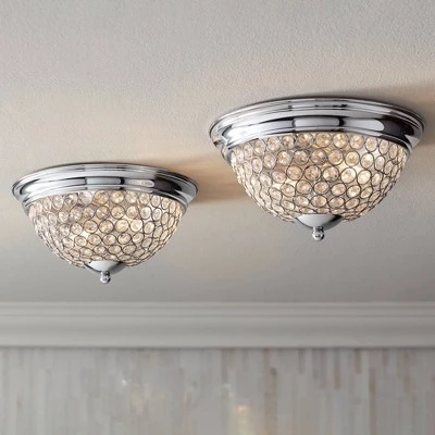 Possini Euro Design Faith Modern Ceiling Light Flush Mount Fixtures 11" Wide Set Of 2 Chrome 2-Light Crystal For Bedroom Kitchen Living Room Hallway 1 Possini Euro Design Faith Modern Ceiling Light Flush Mount Fixtures 11" Wide Set Of 2 Chrome 2-Light Crystal For Bedroom Kitchen Living Room Hallway