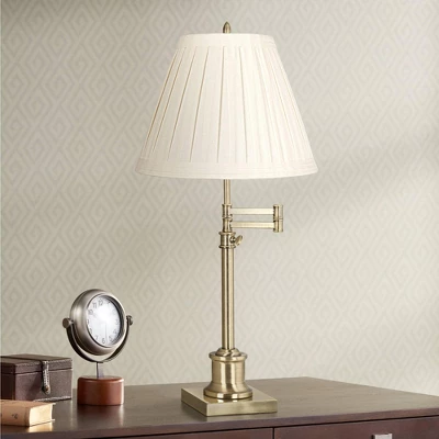 360 Lighting Swing Arm Desk Table Lamp 36" Tall Antique Brass Box Pleated Creme Linen Empire Shade For Living Room Bedroom Office Family 1 360 Lighting Swing Arm Desk Table Lamp 36" Tall Antique Brass Box Pleated Creme Linen Empire Shade For Living Room Bedroom Office Family