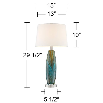 360 Lighting Azure Modern Table Lamps 29 1/2" Tall Set Of 2 Blue Brown Art Glass White Fabric Drum Shade For Bedroom Living Room Bedside Nightstand 5 360 Lighting Azure Modern Table Lamps 29 1/2" Tall Set Of 2 Blue Brown Art Glass White Fabric Drum Shade For Bedroom Living Room Bedside Nightstand - Image 5