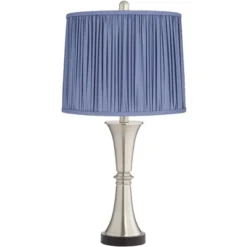 360 Lighting Seymore Modern Touch Table Lamps Set Of 2 26" High Silver LED With USB Charging Port Blue Shirred Shade For Bedroom Living Room Kids Desk -Adesso Shop GUEST cd770d5d c21c 4127 a314 7fb1fb3d79c0