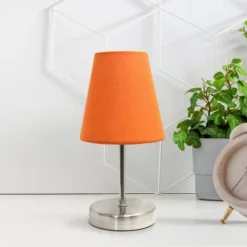 10.5" Petite Metal Stick Bedside Table Desk Lamp In Sand Nickel With Fabric Shade Orange - Creekwood Home -Adesso Shop GUEST cd90d4b9 d020 4d67 bd4b 251c8790e973