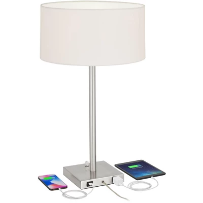 360 Lighting Andre 26 3/4" Tall Mid Century Modern Table Lamps Set Of 2 USB Port AC Power Outlet Silver Finish Metal White Shade Living Room Charging 2 360 Lighting Andre 26 3/4" Tall Mid Century Modern Table Lamps Set Of 2 USB Port AC Power Outlet Silver Finish Metal White Shade Living Room Charging - Image 2