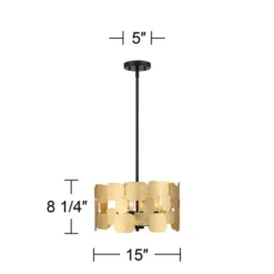 Possini Euro Design Stella Black Pendant Chandelier 15" Wide Modern Gold Leaf Drum Shade 4-Light Fixture For Dining Room House Foyer Kitchen Island -Adesso Shop GUEST ce404503 72a6 42fa b60a 005d26d6fc09