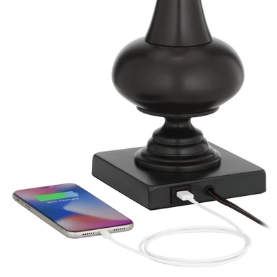 Franklin Iron Works Ross Rustic Farmhouse Table Lamps 27" Tall Set Of 2 Bronze With USB Charging Port Faux Leather Drum Shade For Living Room Desk 3 Franklin Iron Works Ross Rustic Farmhouse Table Lamps 27" Tall Set Of 2 Bronze With USB Charging Port Faux Leather Drum Shade For Living Room Desk - Image 3