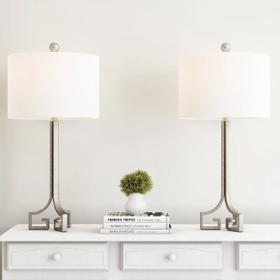 Set Of 2 Greek Key Lamps Antique (Includes LED Light Bulb) Silver - Trademark Global 1 Set Of 2 Greek Key Lamps Antique (Includes LED Light Bulb) Silver - Trademark Global