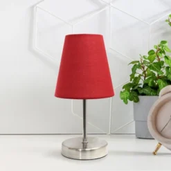 10.5" Petite Metal Stick Bedside Table Desk Lamp In Sand Nickel With Fabric Shade Red - Creekwood Home 9 10.5" Petite Metal Stick Bedside Table Desk Lamp In Sand Nickel With Fabric Shade Red - Creekwood Home -Adesso Shop GUEST d14bd504 cf2a 4e2b a1af 57a3de45ae0e