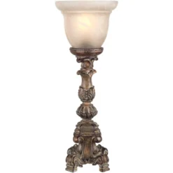Regency Hill French LED Uplight Desk Table Lamp 18" High Beige Wash Candlestick Alabaster Glass Shade For Bedroom Bedside Office -Adesso Shop GUEST d184b510 32e3 406c 9bdc 3bfc14d6800f