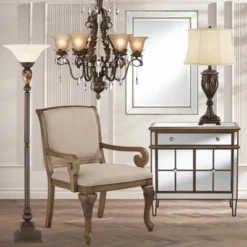 Kathy Ireland Vintage Torchiere Floor Lamp 72" Tall Bronze Tortoise Shell Font Frosted Glass Shade For Living Room Reading House -Adesso Shop GUEST d31952f9 fbfa 4386 8788 dd741a53c516