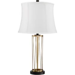 360 Lighting Nathan Modern Table Lamps 25 1/2" High Set Of 2 Gold Metal With USB Charging Ports White Drum Shade For Bedroom Living Room Home Desk -Adesso Shop GUEST d323a40b ba9c 4555 9c3f a92f193885c5