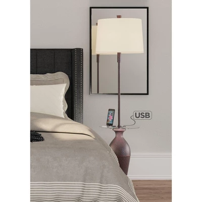 Regency Hill Fallon Rustic Industrial Floor Lamp With Tray Table 66" Tall Bronze Hammered USB And Outlet Oatmeal Shade For Living Room Bedroom Office 7 Regency Hill Fallon Rustic Industrial Floor Lamp With Tray Table 66" Tall Bronze Hammered USB And Outlet Oatmeal Shade For Living Room Bedroom Office - Image 7