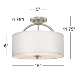 Possini Euro Design Halsted Modern Ceiling Light Semi Flush Mount Fixture 15" Wide Brushed Nickel 2-Light Oatmeal Linen Drum For Bedroom Living Room -Adesso Shop GUEST d467f660 902a 45b3 bde3 1d30f40fac9c