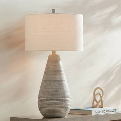 360 Lighting Julio Modern Table Lamp 30" Tall Natural Gray Ceramic Oatmeal Drum Shade For Bedroom Living Room Bedside Nightstand Office Kids House 1 360 Lighting Julio Modern Table Lamp 30" Tall Natural Gray Ceramic Oatmeal Drum Shade For Bedroom Living Room Bedside Nightstand Office Kids House