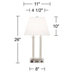 Possini Euro Design Amity Modern Table Lamp 26" High Brushed Nickel With USB And AC Power Outlet In Base White Linen Shade For Bedroom Bedside Desk -Adesso Shop GUEST d597278f bc77 4473 a7da 053f0dde81c2