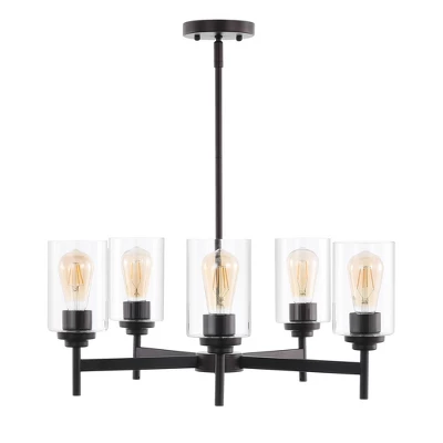 24" LED 5-Light Orpheus Industrial Iron Cylinder Chandelier Oil Rubbed Bronze/Clear - JONATHAN Y 2 24" LED 5-Light Orpheus Industrial Iron Cylinder Chandelier Oil Rubbed Bronze/Clear - JONATHAN Y - Image 2