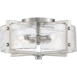 Possini Euro Design Prane Modern Industrial Ceiling Light Semi Flush Mount Fixture 17" Wide Brushed Nickel 4-Light Warped Glass For Bedroom Kitchen -Adesso Shop GUEST d6d6f1d6 17f5 40d9 8e0f cceec1010e0d