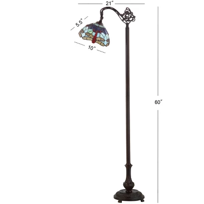 60" Dragonfly Tiffany Style Arched Floor Lamp (Includes LED Light Bulb) Bronze - JONATHAN Y 3 60" Dragonfly Tiffany Style Arched Floor Lamp (Includes LED Light Bulb) Bronze - JONATHAN Y - Image 3