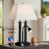Possini Euro Design Deacon Modern Desk Table Lamp 26" High Black With USB And AC Power Outlet In Base LED Reading Light Oatmeal Shade For Office Desk