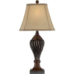 Regency Hill Traditional Table Lamp 28.5" Tall Carved Two Tone Brown Urn Shaped Beige Fabric Shade For Living Room Family Bedroom Bedside -Adesso Shop GUEST d89d27da 1971 4360 89f9 7c84c5889cc4