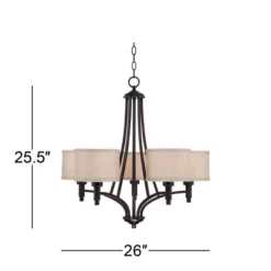 Franklin Iron Works La Pointe Oil Rubbed Bronze Pendant Chandelier 26" Wide Rustic Oatmeal Linen Shade 5-Light Fixture For Dining Room Kitchen Island -Adesso Shop GUEST d935f7ac 9943 4724 93d2 71120010b472