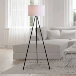 61.25" Metal Tripod Floor Lamp With Linen Shade Black/White - Cresswell Lighting -Adesso Shop GUEST da9b1349 aa47 44be 9438 6fd03ab0a3f2