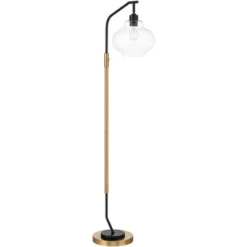 Possini Euro Design Tarrah Mid Century Modern 63" Tall Chairside Arc Floor Lamp Gold Black Metal Clear Glass Shade For Living Room House -Adesso Shop GUEST dd7d14e1 a95a 4322 9b89 9edc5a7ad80c