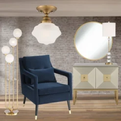 Regency Hill Schoolhouse Floating Modern Farmhouse Ceiling Light Semi Flush Mount Fixture 7" Wide Brass White Glass Shade For Bedroom Living Room Home -Adesso Shop GUEST dec11c7f f21b 44e1 8668 cf1b9fcef059