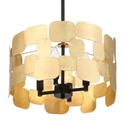 Possini Euro Design Stella Black Pendant Chandelier 15" Wide Modern Gold Leaf Drum Shade 4-Light Fixture For Dining Room House Foyer Kitchen Island -Adesso Shop GUEST df219f62 efd1 435c ad99 3a03651bac47