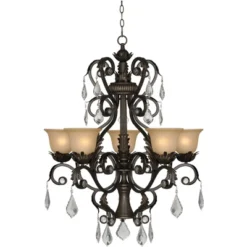 Kathy Ireland French Bronze Chandelier 31" Wide Rustic Crystal Amber Bell Glass 5-Light Fixture For Dining Room House Home Kitchen -Adesso Shop GUEST df5c9972 ecdd 4a5c 9db4 1027c0a5a40c