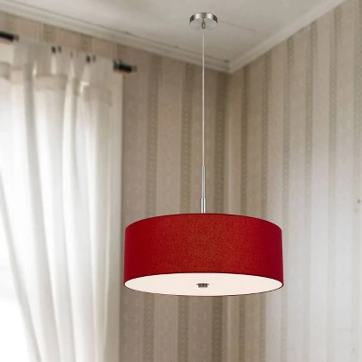24" Lonoke Pendant Fixture With Hardback Linen Drum With Shade Red - Cal Lighting 2 24" Lonoke Pendant Fixture With Hardback Linen Drum With Shade Red - Cal Lighting - Image 2