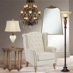 Kathy Ireland Sonnett Vintage Rustic Torchiere Floor Lamp 72" Tall Bronze Faux Marble Alabaster Glass Shade For Living Room Bedroom Office House Home -Adesso Shop GUEST e0c40f8d 0884 4629 99c0 1b56531c6904