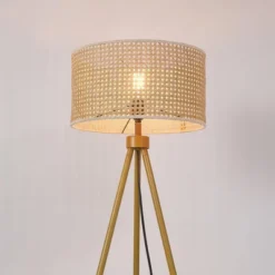 60" Sandy Faux Wood Floor Lamp With Rattan Shade - Globe Electric -Adesso Shop GUEST e0f2efbd 82ff 4a78 9120 9afbd36e49f4