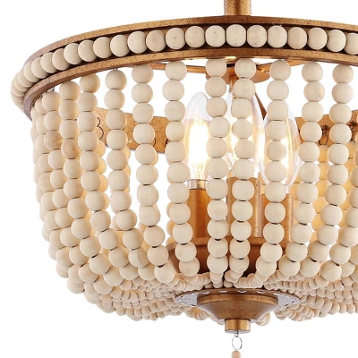 14" LED 3-Light Allie Wood Bead/Iron Pendant Antique Gold/Taupe - JONATHAN Y 4 14" LED 3-Light Allie Wood Bead/Iron Pendant Antique Gold/Taupe - JONATHAN Y - Image 4