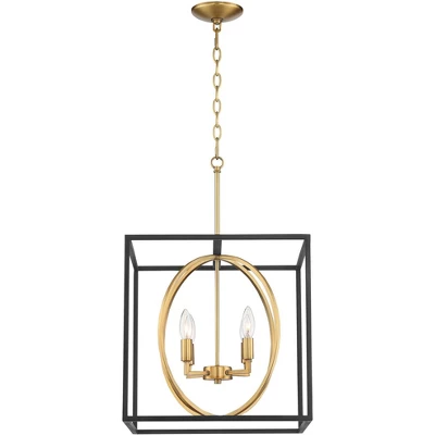 Possini Euro Design Black Warm Brass Cage Foyer Pendant Chandelier 16 1/2" Wide 4-Light Mid Century Modern For Dining Room House 5 Possini Euro Design Black Warm Brass Cage Foyer Pendant Chandelier 16 1/2" Wide 4-Light Mid Century Modern For Dining Room House - Image 5