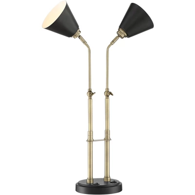 Possini Euro Design Sentry Modern Mid Century Desk Lamp 23" High Black Brass With USB Charging Port LED Adjustable Cone Shade For Bedroom Living Room 8 Possini Euro Design Sentry Modern Mid Century Desk Lamp 23" High Black Brass With USB Charging Port LED Adjustable Cone Shade For Bedroom Living Room - Image 8